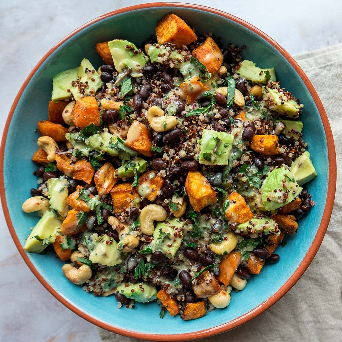 Roasted Sweet Potato and Black Bean Quinoa Salad