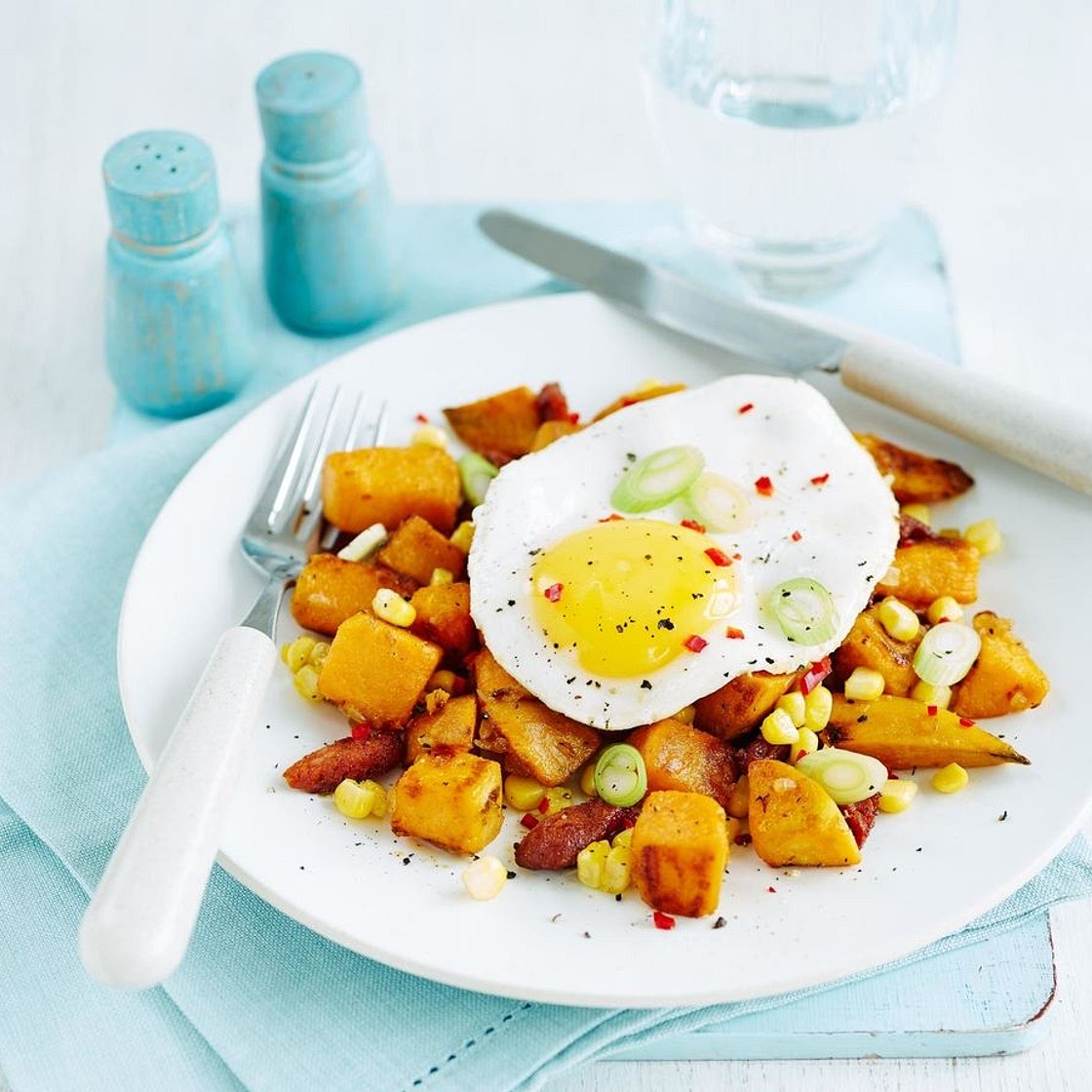 Sweet potato hash with fried eggs