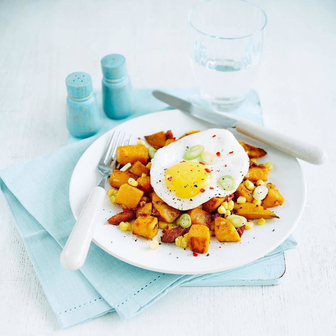 Sweet potato hash with fried eggs