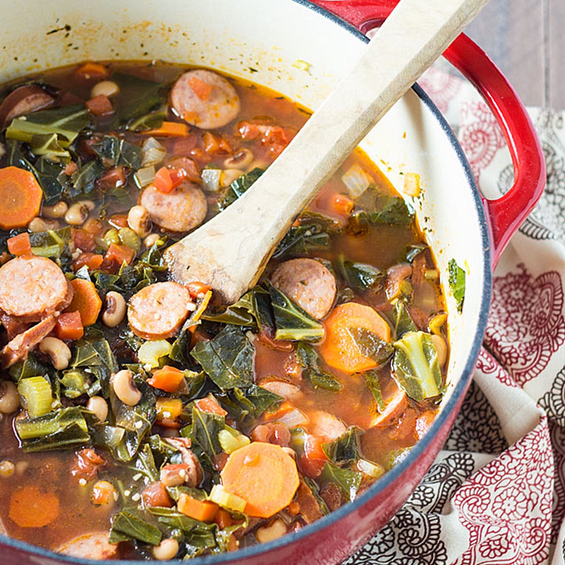Black-Eyed Pea Soup with Collard Greens and Sausage