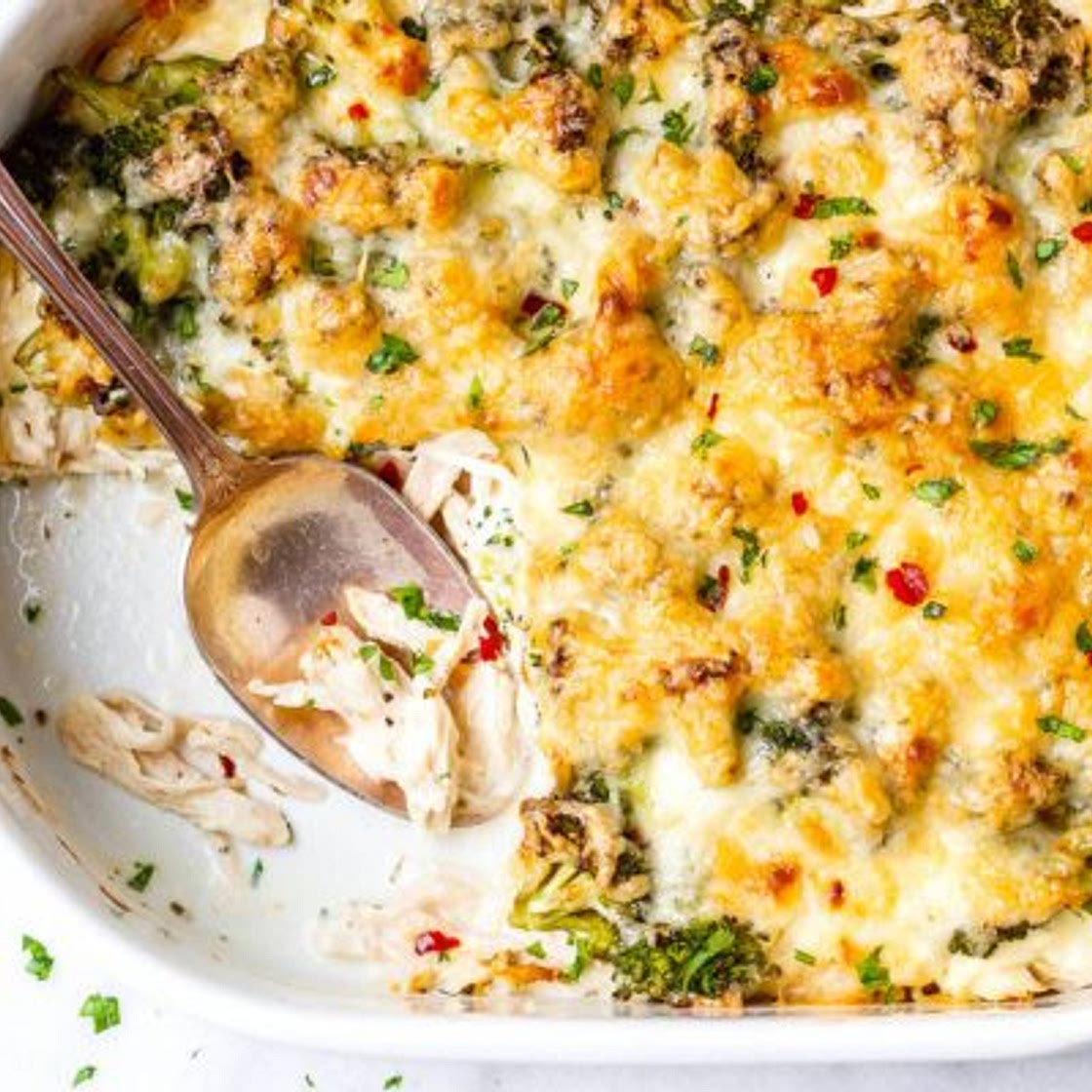 Broccoli Chicken Casserole with Cream Cheese and Mozzarella