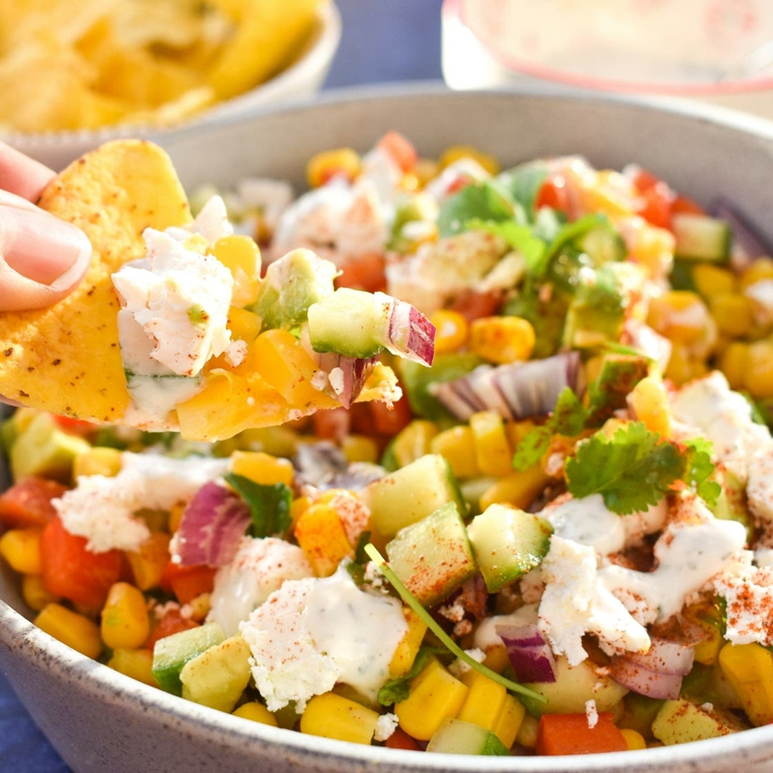 Tex Mex Corn Chopped Salad with Vegan Feta