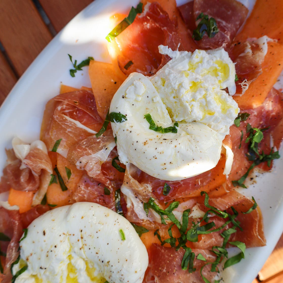 Cantaloupe, Prosciutto, and Burrata Salad with Fresh Basil