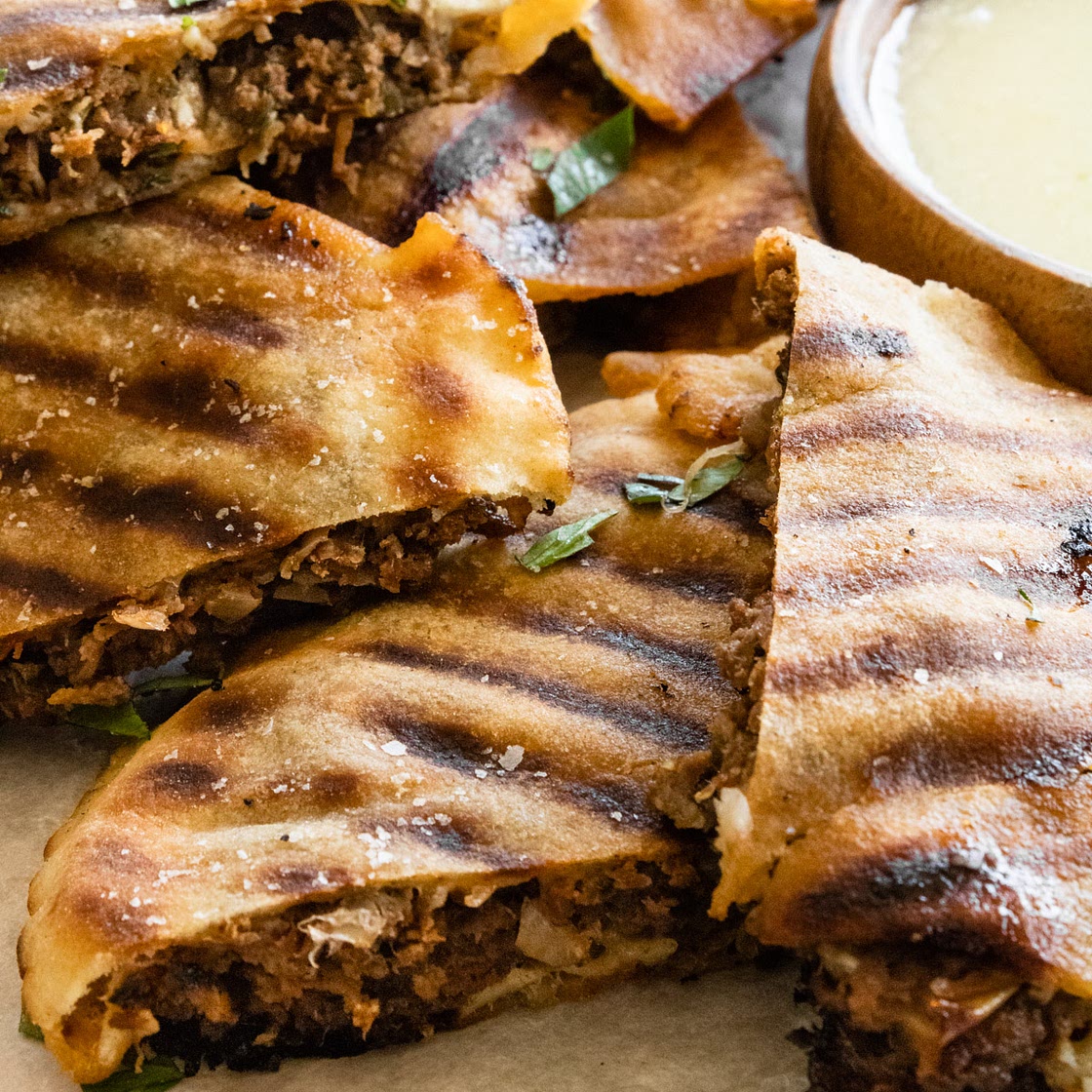 Arayes with Cheese (Meat Stuffed Pitas)