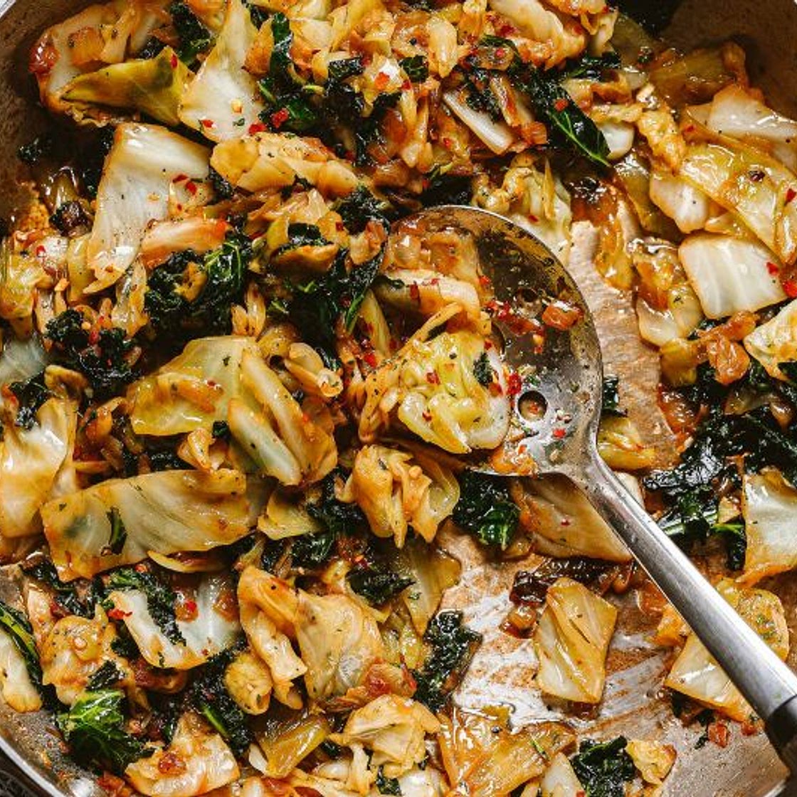 Garlic Sautéed Cabbage Kale Skillet