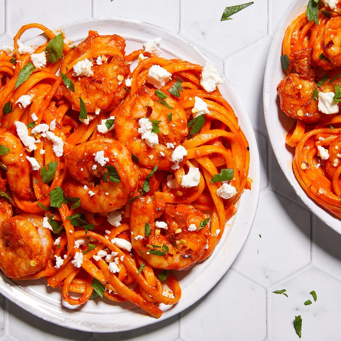 Roasted Red Pepper Shrimp Linguine