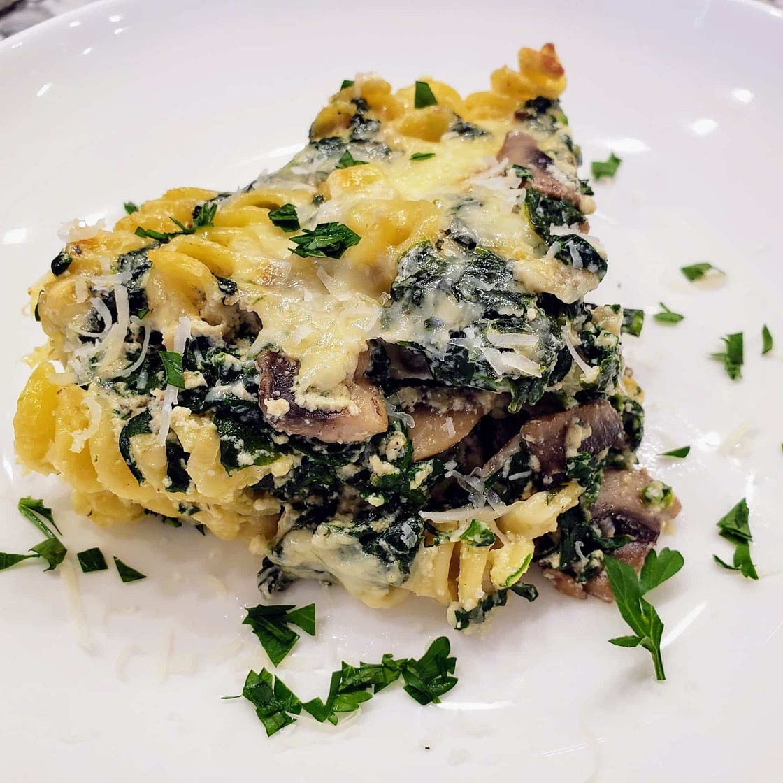 Mushroom spinach pasta bake