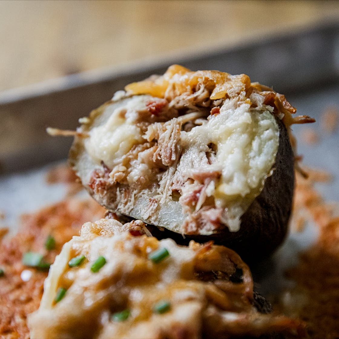 Pulled Pork Twice Baked Potatoes