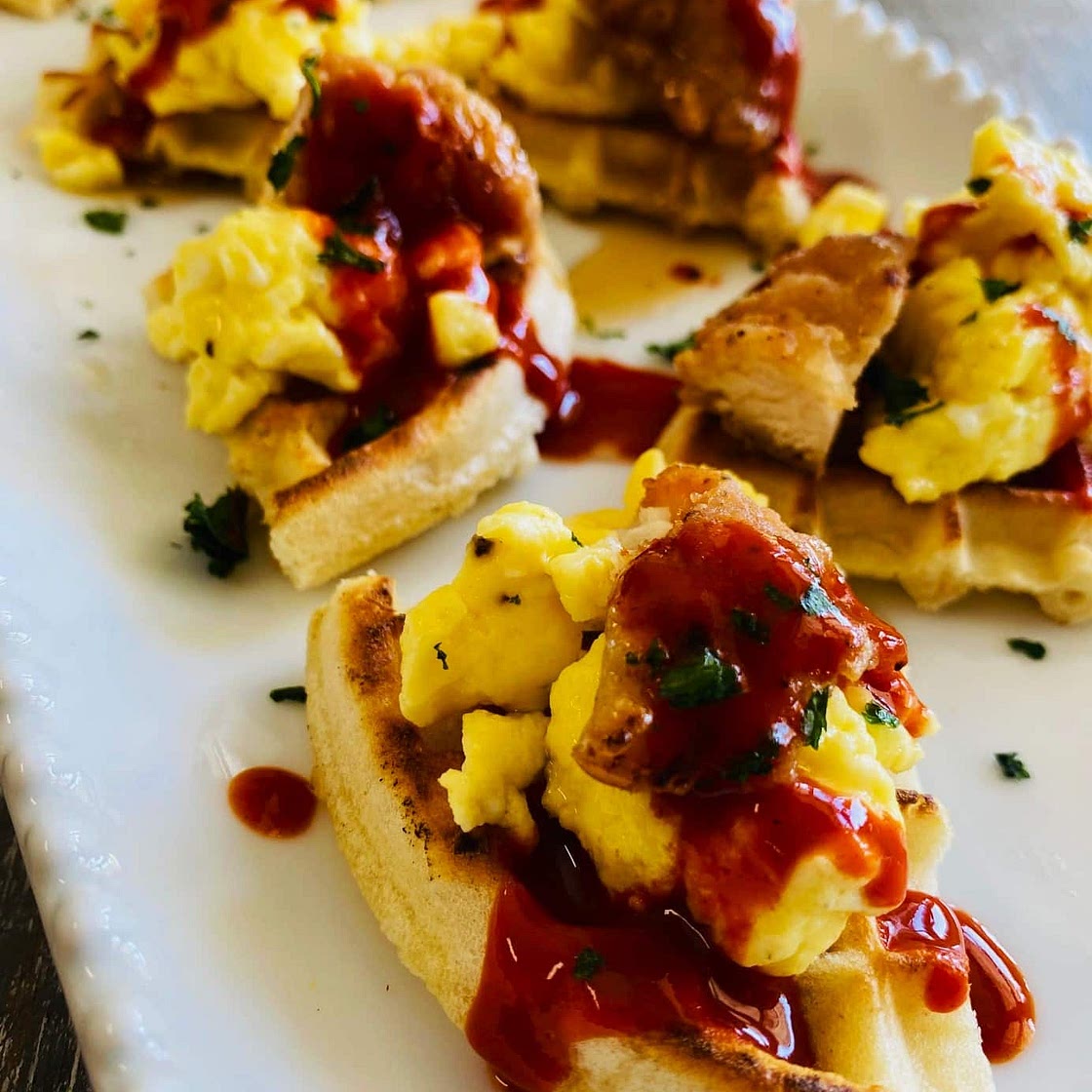 Air Fryer Chicken and Waffle Nachos