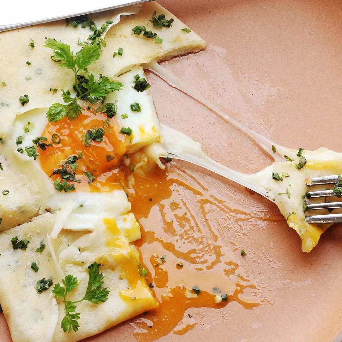 French Crepes With Ham, Cheese, and Eggs Recipe