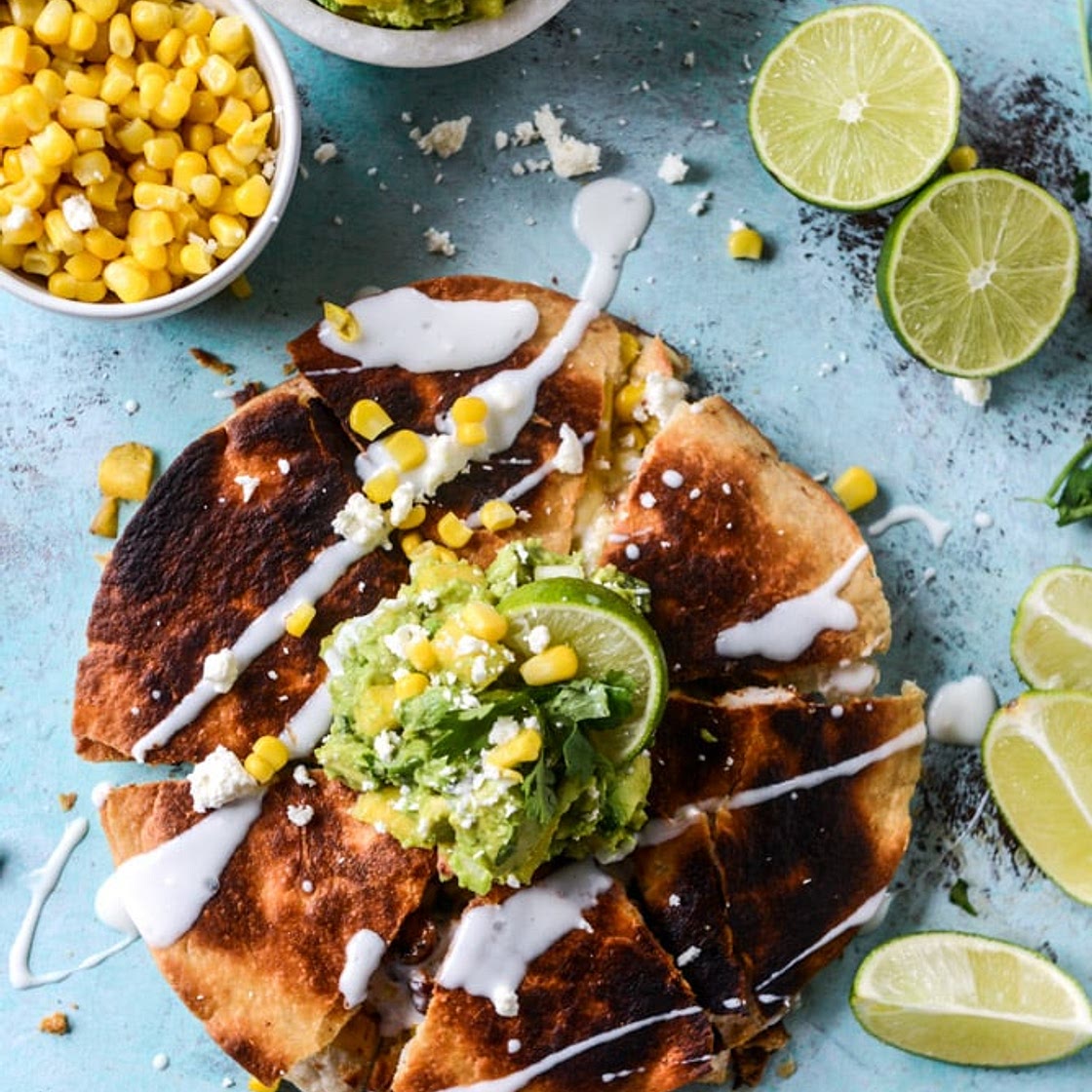 Honey Glazed Chicken Quesadillas with Peach Guacamole