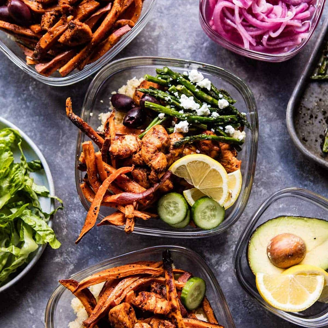 Chicken Shawarma and Sweet Potato Fry Bowls