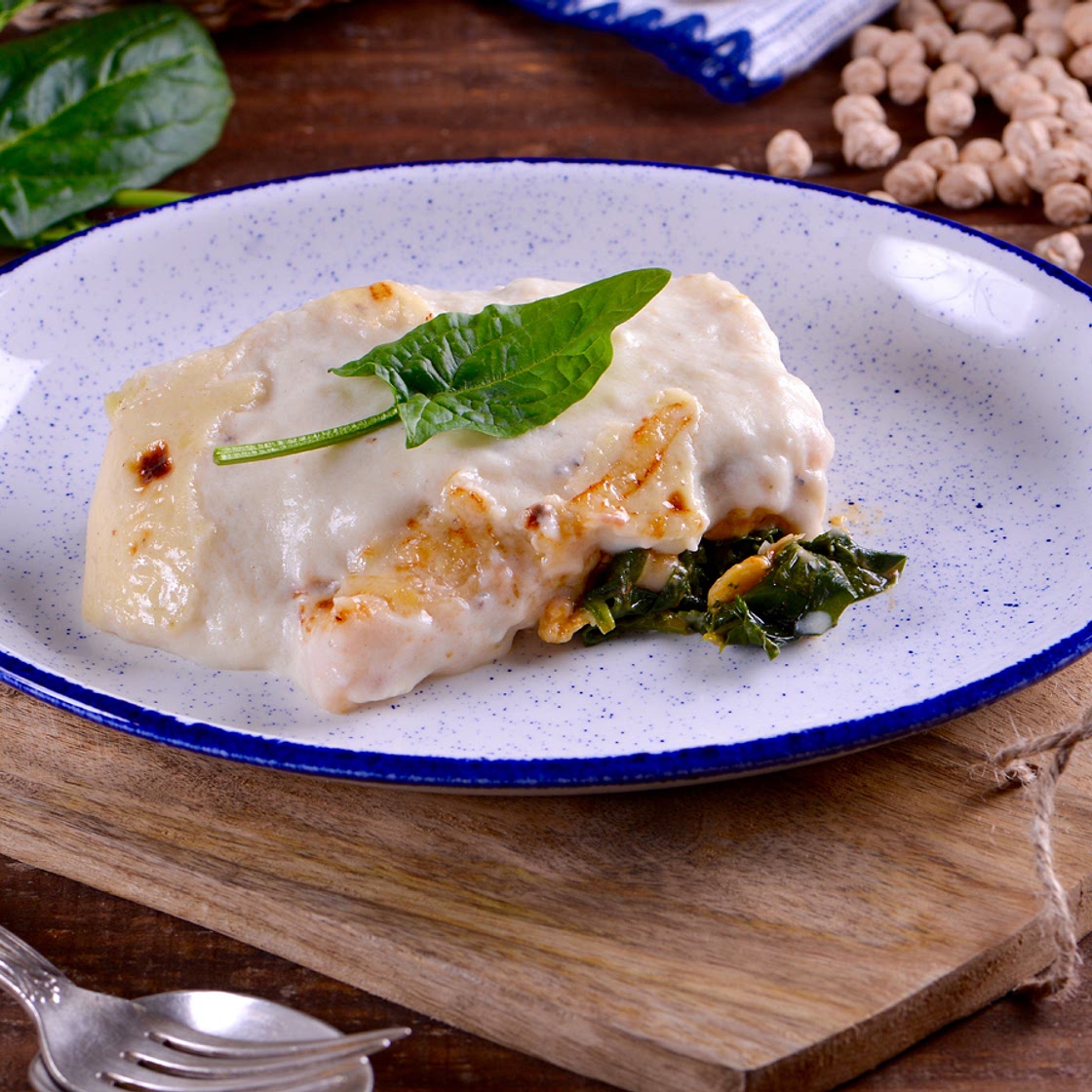 Lasaña de espinacas y garbanzos