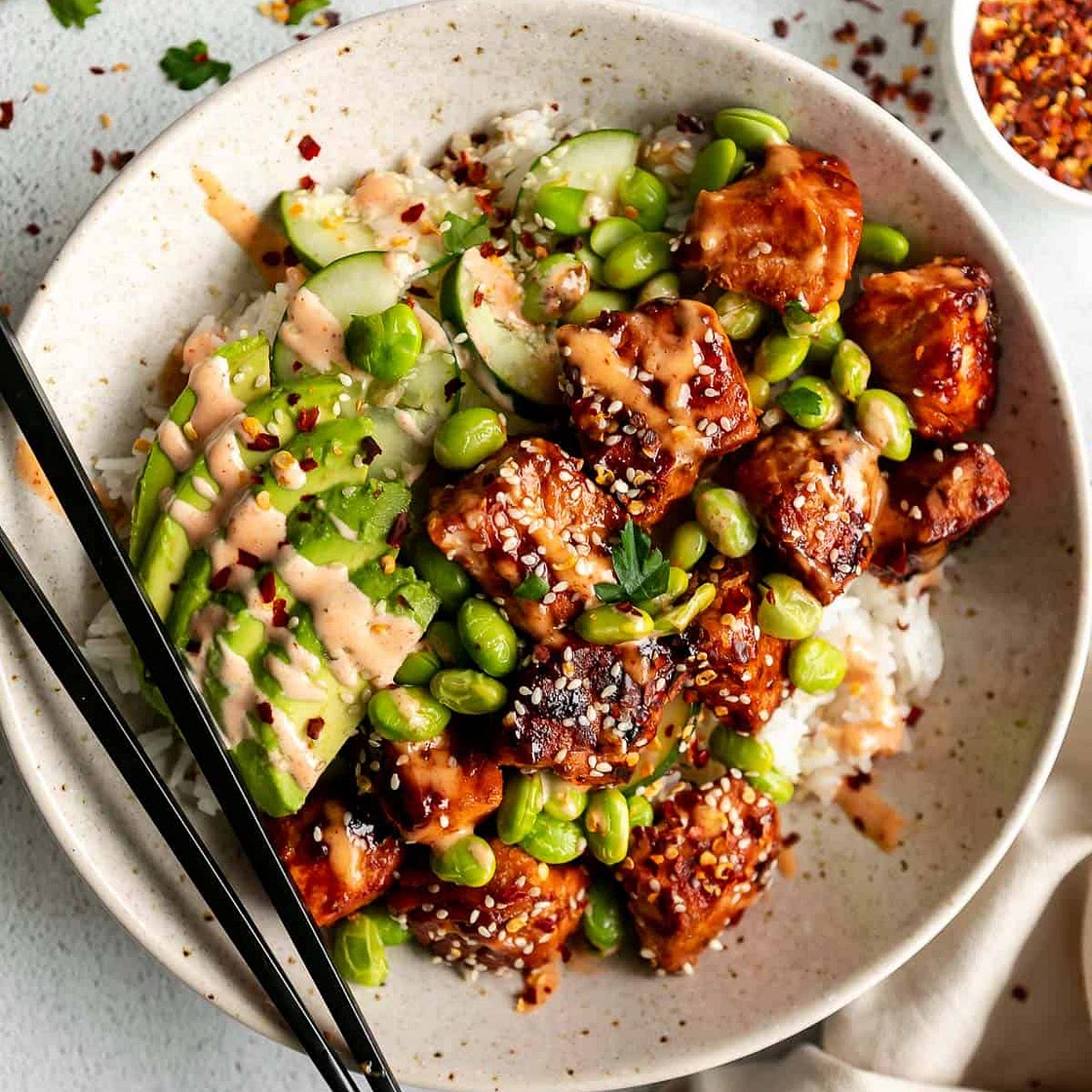 Honey Sriracha Salmon Bowls