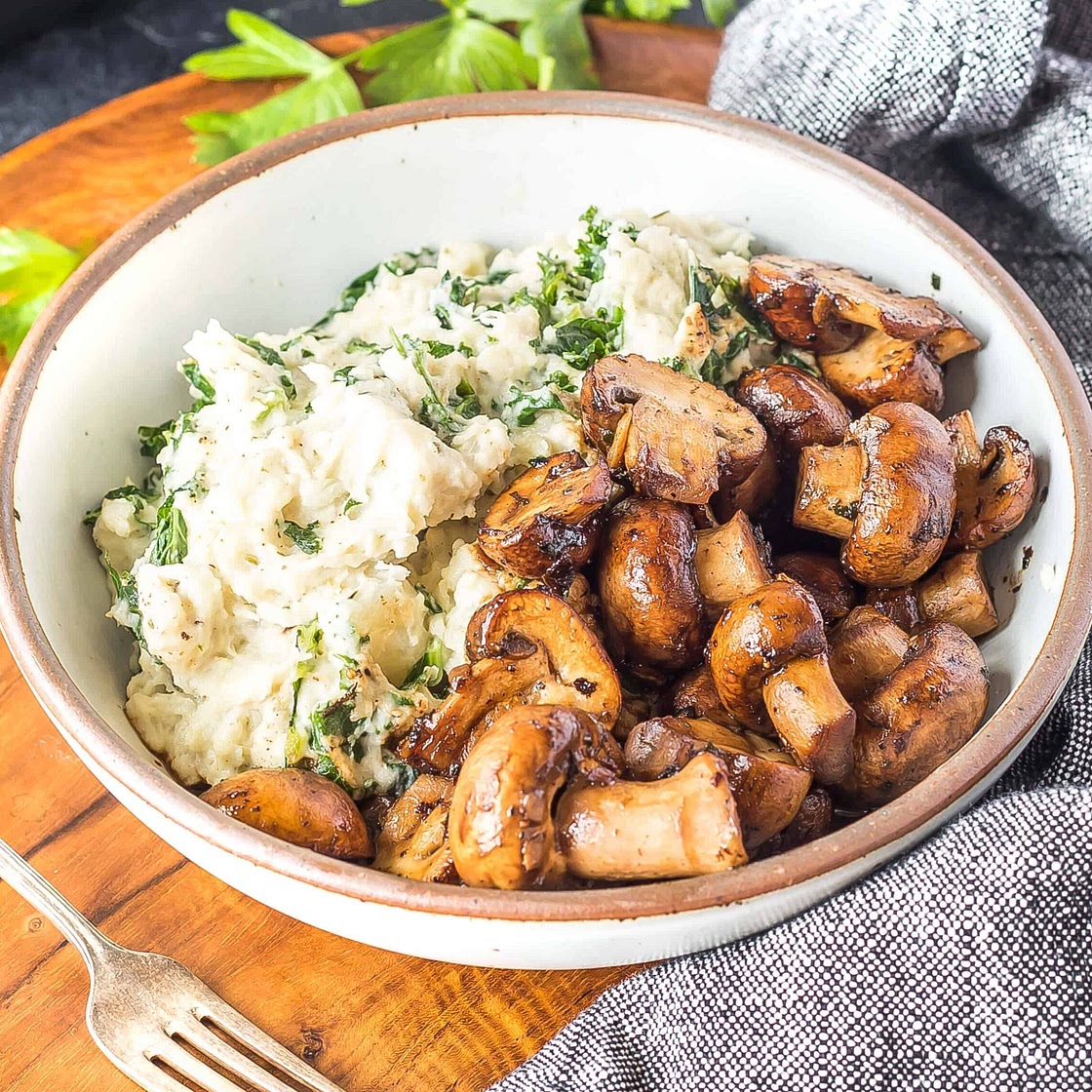 Balsamic Mushrooms with Herbed Veggie Mash