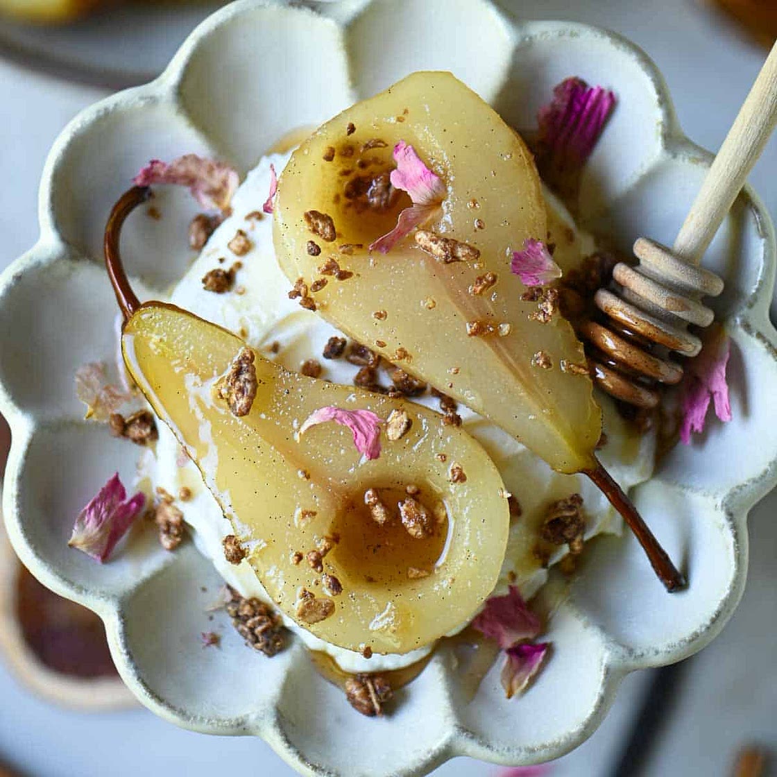 Vanilla Poached Pears with Yogurt