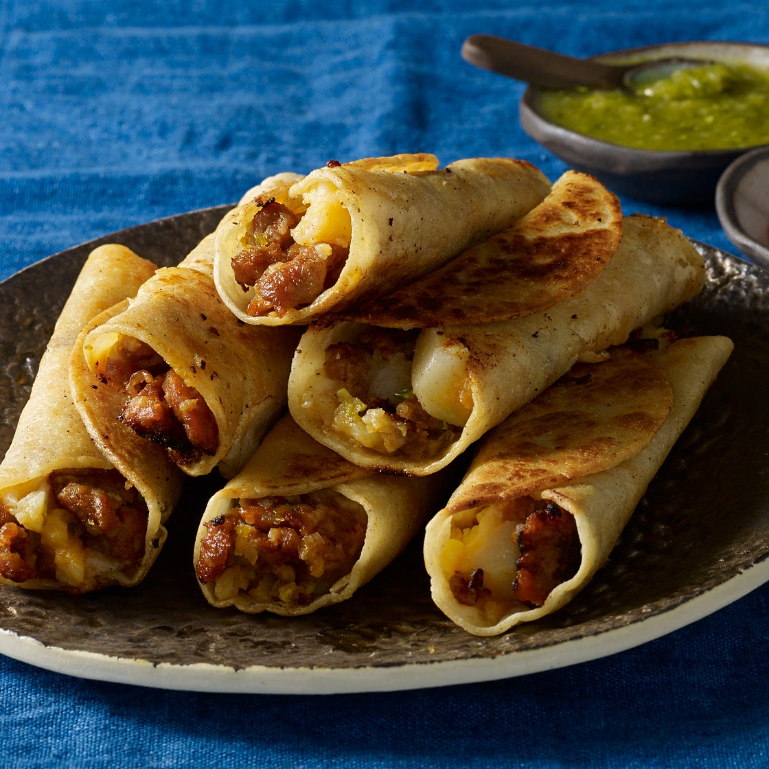 Potato, Scallion & Chorizo Crispy Tacos