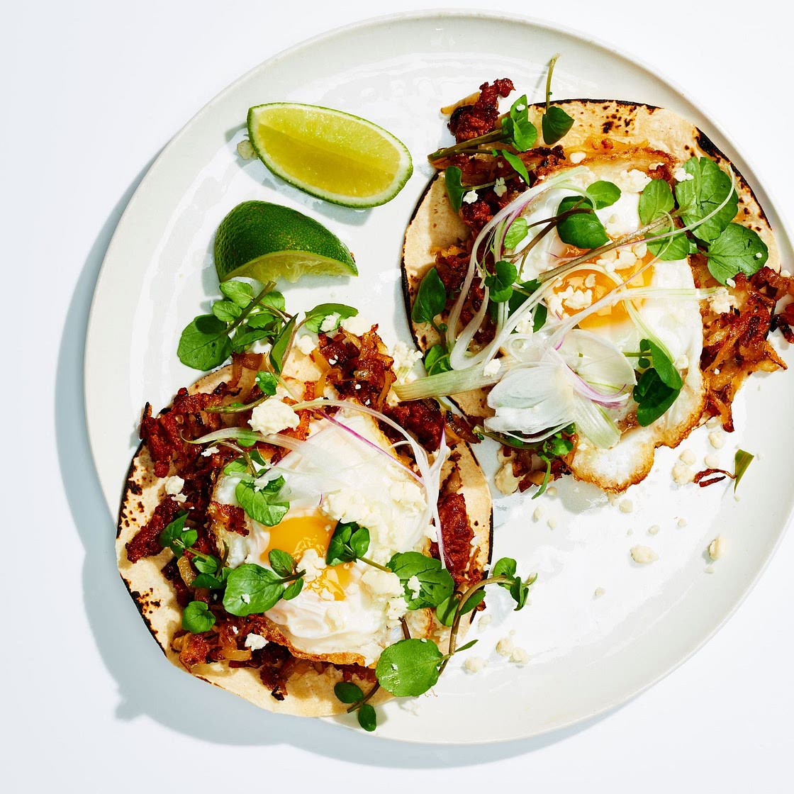 Chorizo Breakfast Tacos With Potato Hash and Fried Eggs