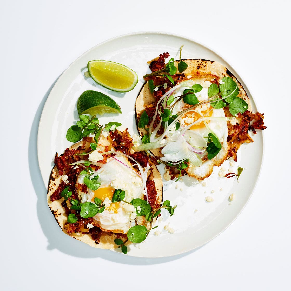 Chorizo Breakfast Tacos With Potato Hash and Fried Eggs