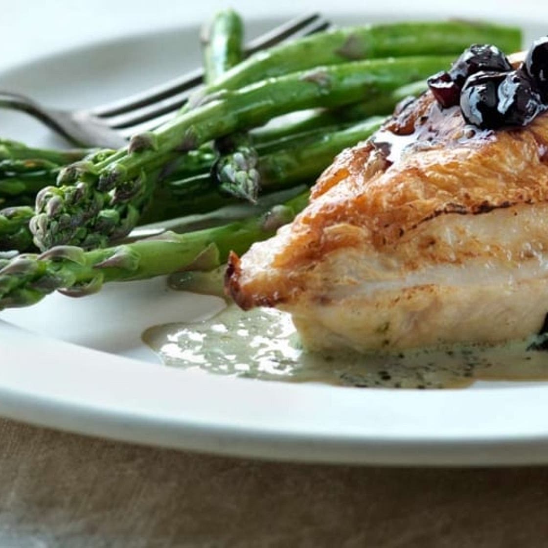 Maple-Blueberry Chicken Stuffed with Canadian Brie and Basil Crème