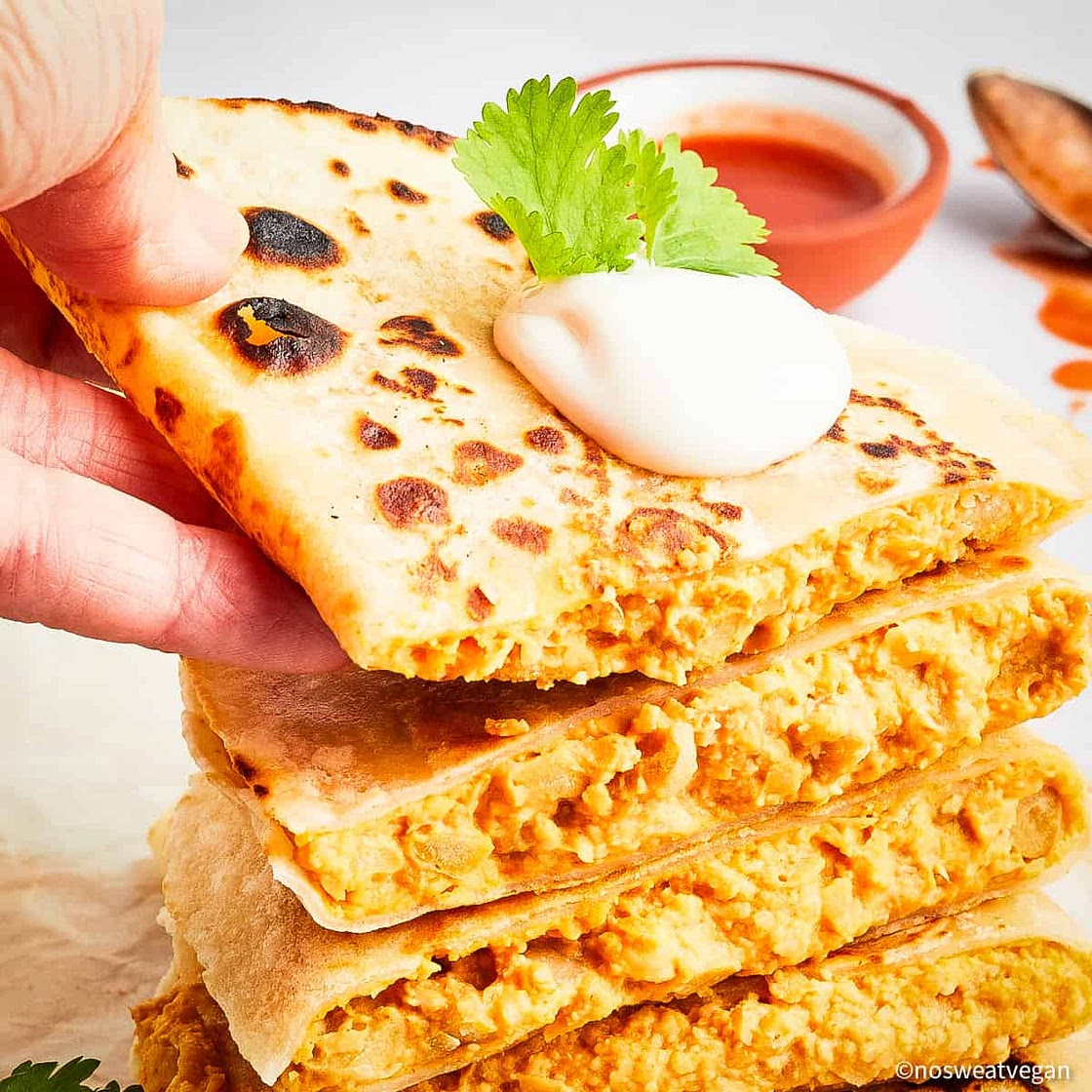 Buffalo Chickpea Quesadilla (Vegan + Easy)