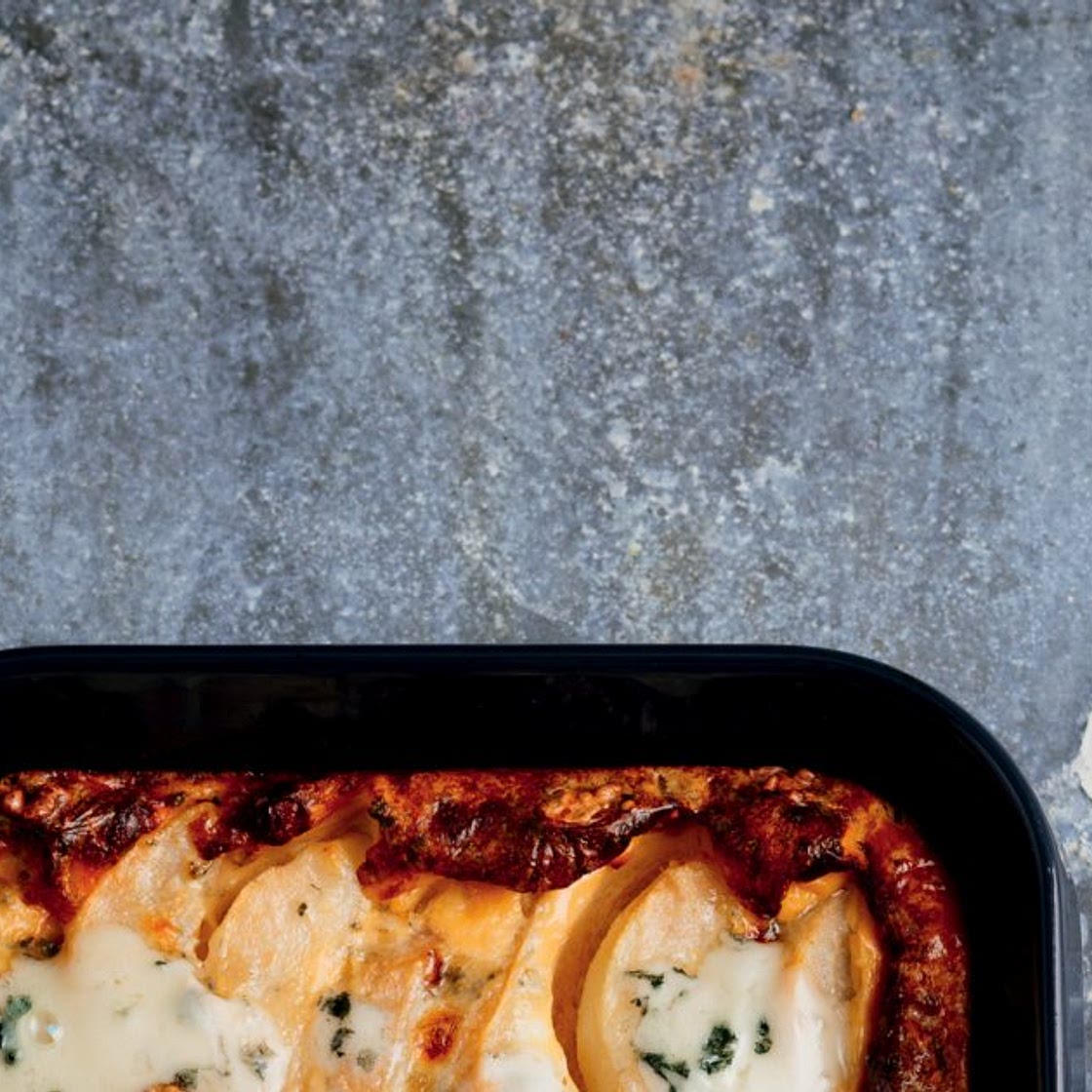 Gratin de poires, roquefort et noix