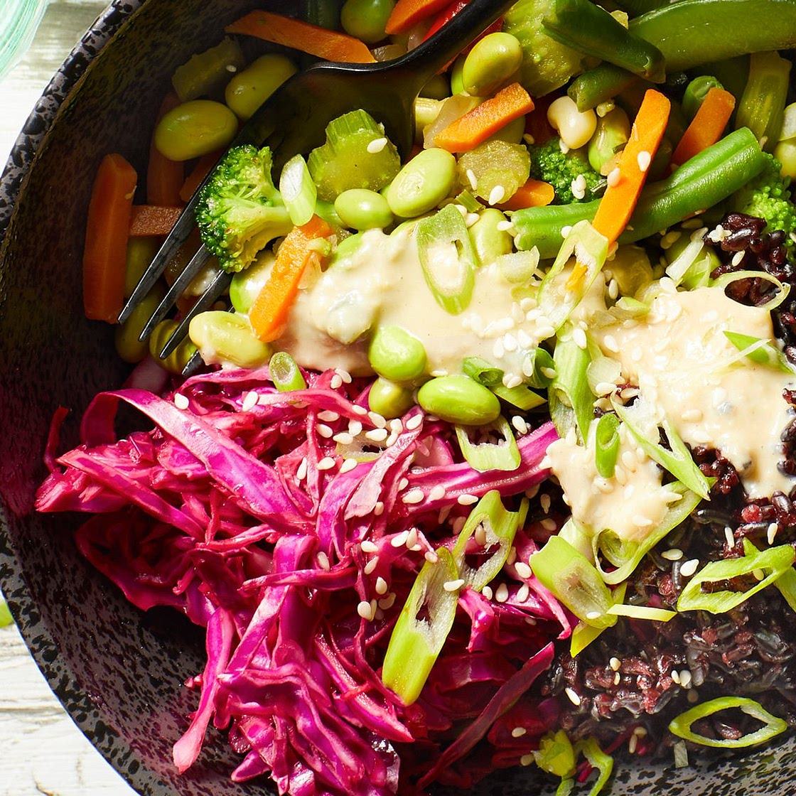 Forbidden Rice Bowl with Quick-Pickled Cabbage