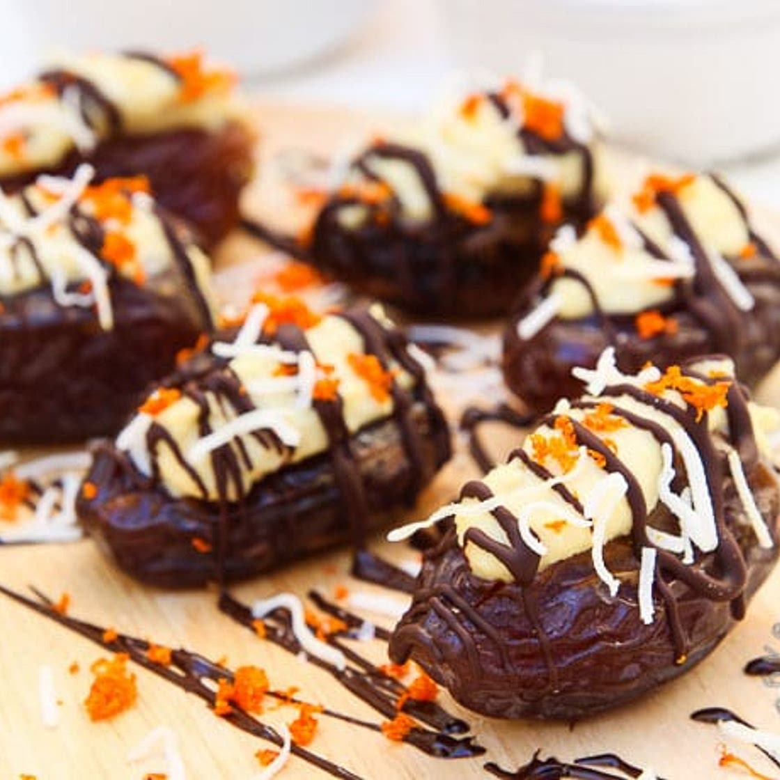 Dark Chocolate Covered Dates Stuffed with Orange Coconut Cream