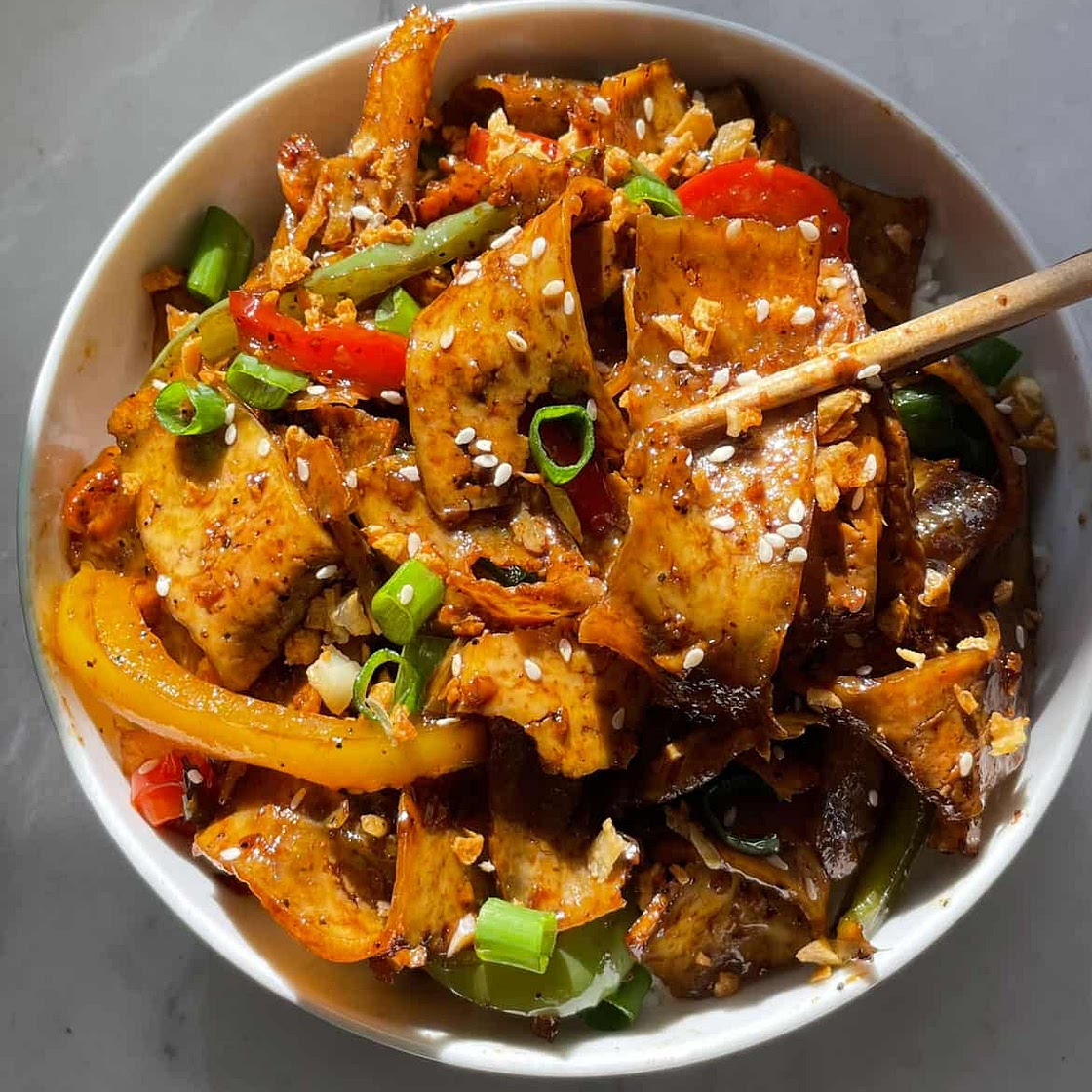 Garlic Pepper Tofu (Peeled Tofu Technique!)