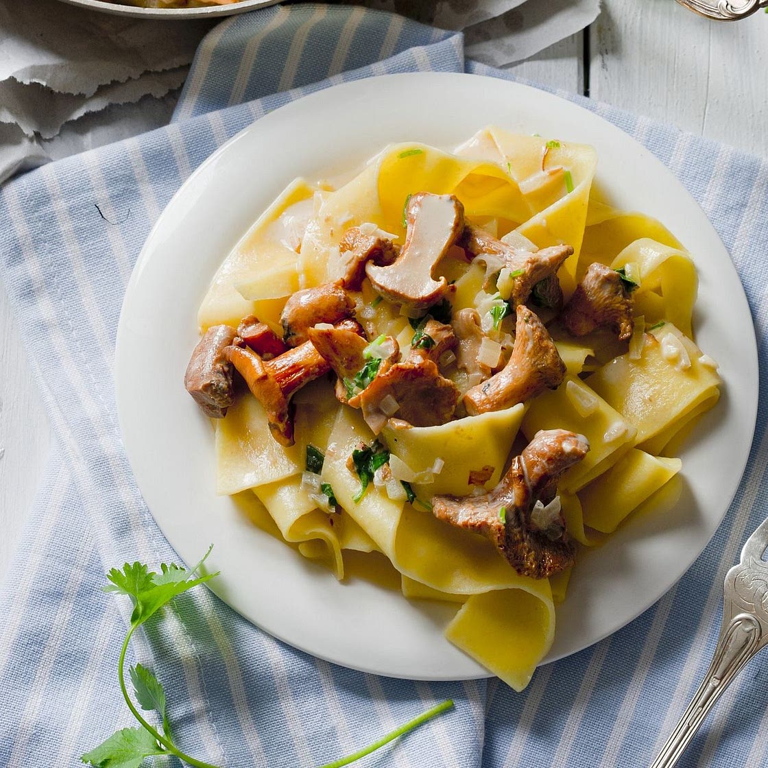 Pasta mit geschmorten Pfifferlingen