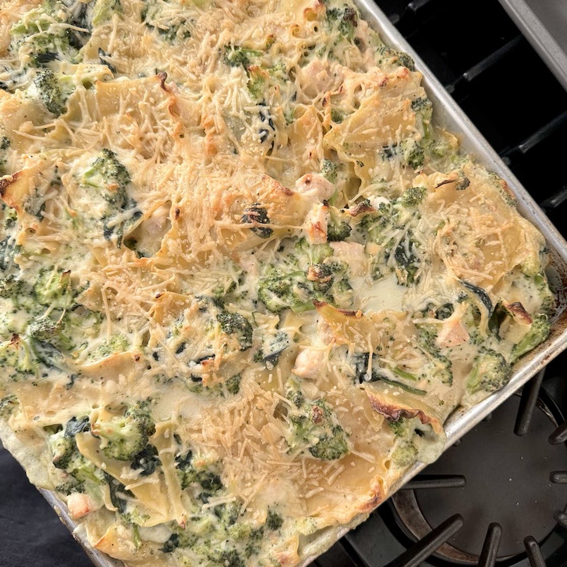 Creamy Chicken and Broccoli Sheet Pan Lasagna
