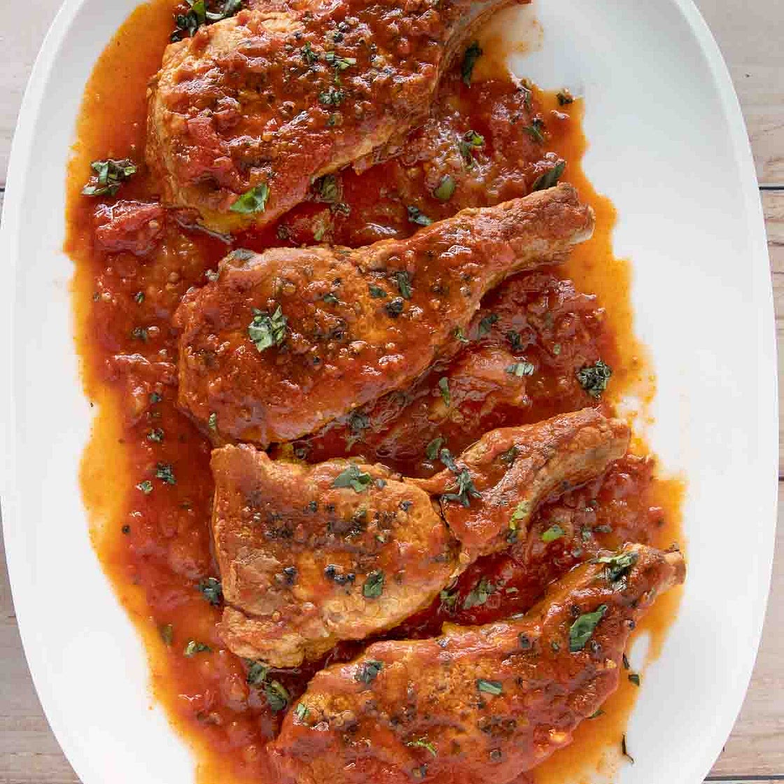 Tomato Braised Sicilian Pork Chops