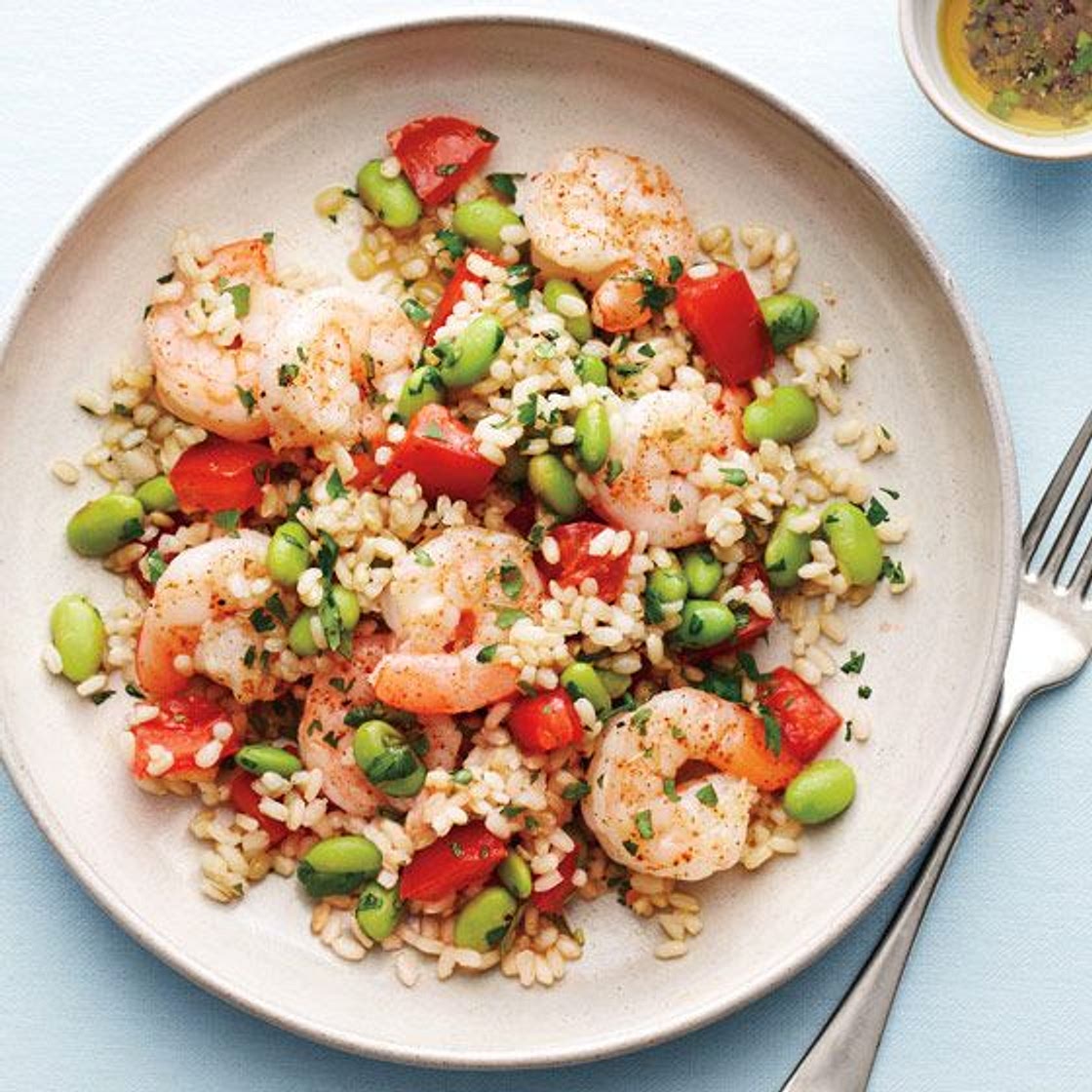 Shrimp With Brown Rice and Edamame