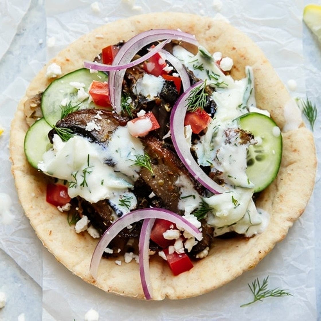 Greek Vegetarian Gyros with Portobello Mushrooms