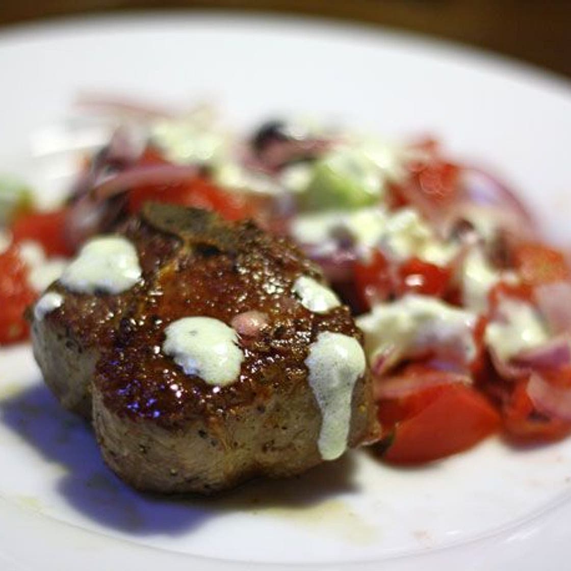 Lamb Loin Chops with Greek Salad and Yogurt-Lemon Sauce Recipe