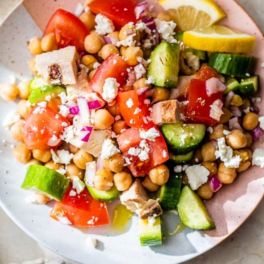 Grilled Chicken Feta Chickpea Salad