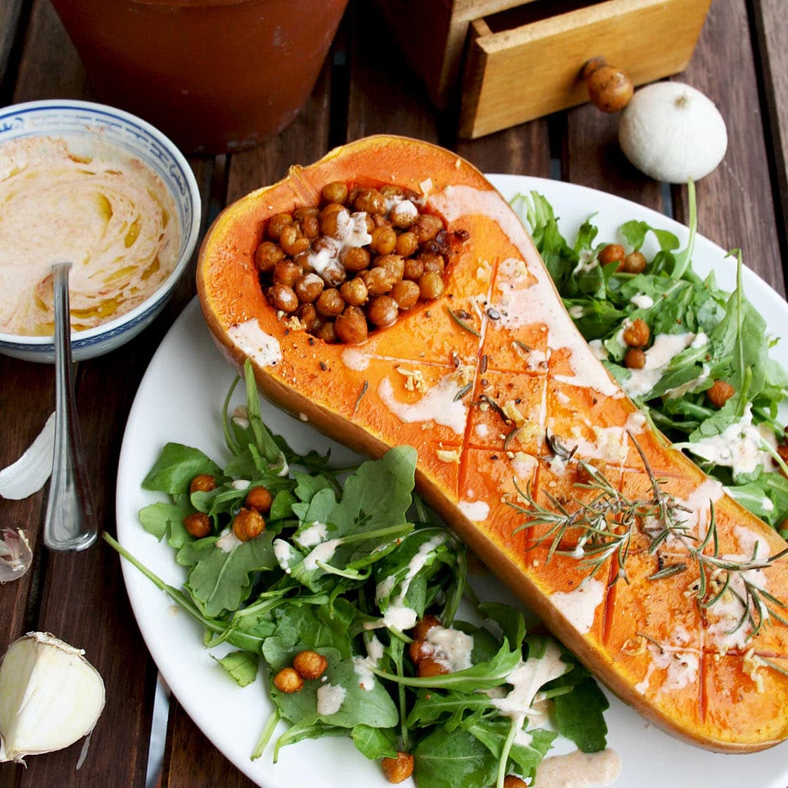 Roasted Butternut Squash with Chick Peas