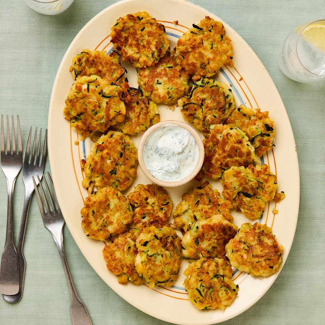 Halloumi, courgette and chickpea fritters