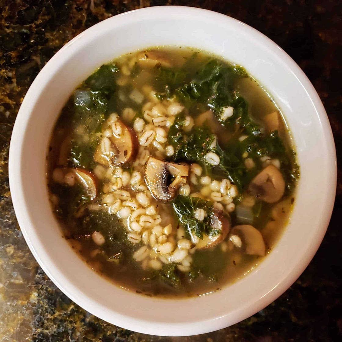 Mushroom kale and barley soup