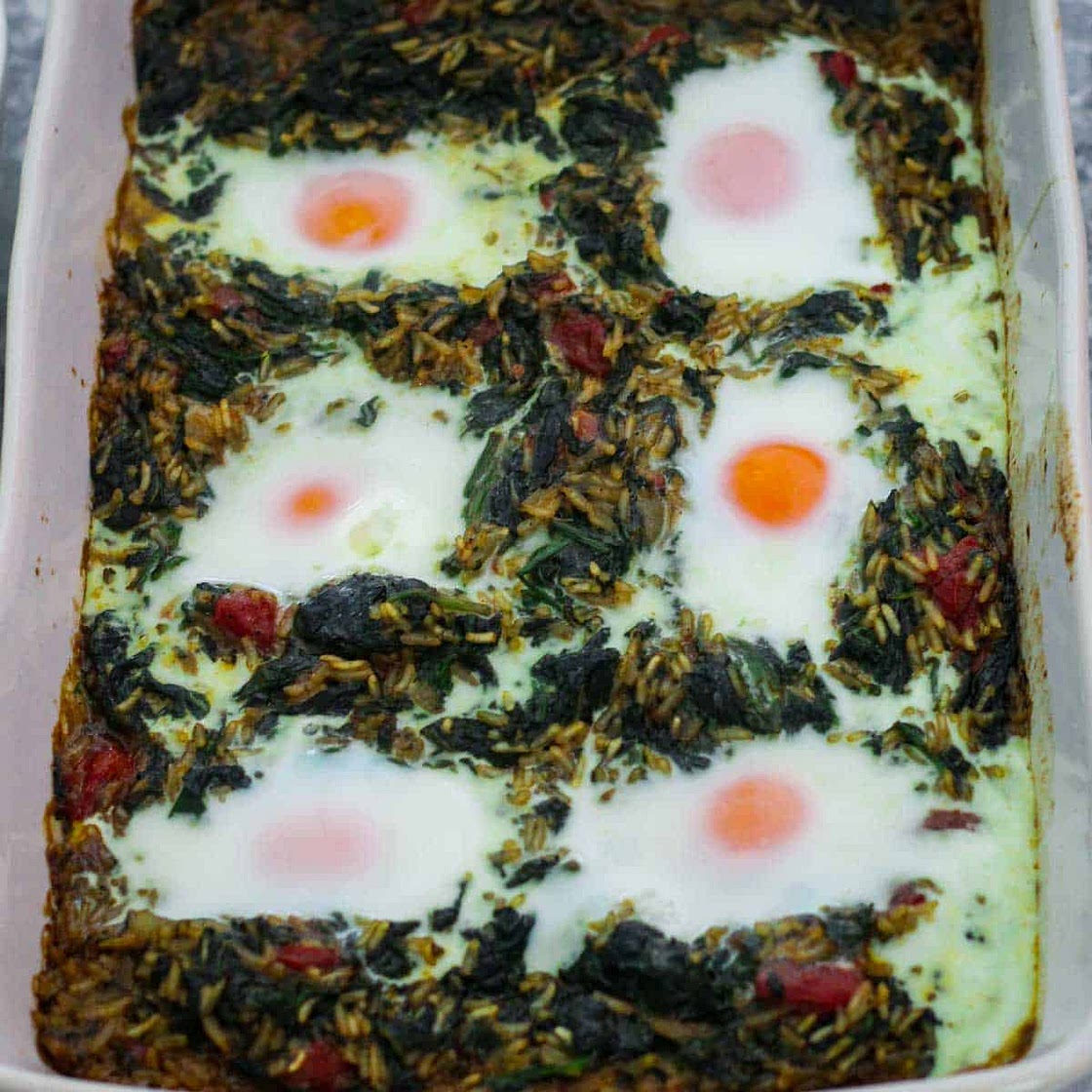 Albanian Burani - Spinach, Rice and Eggs Casserole
