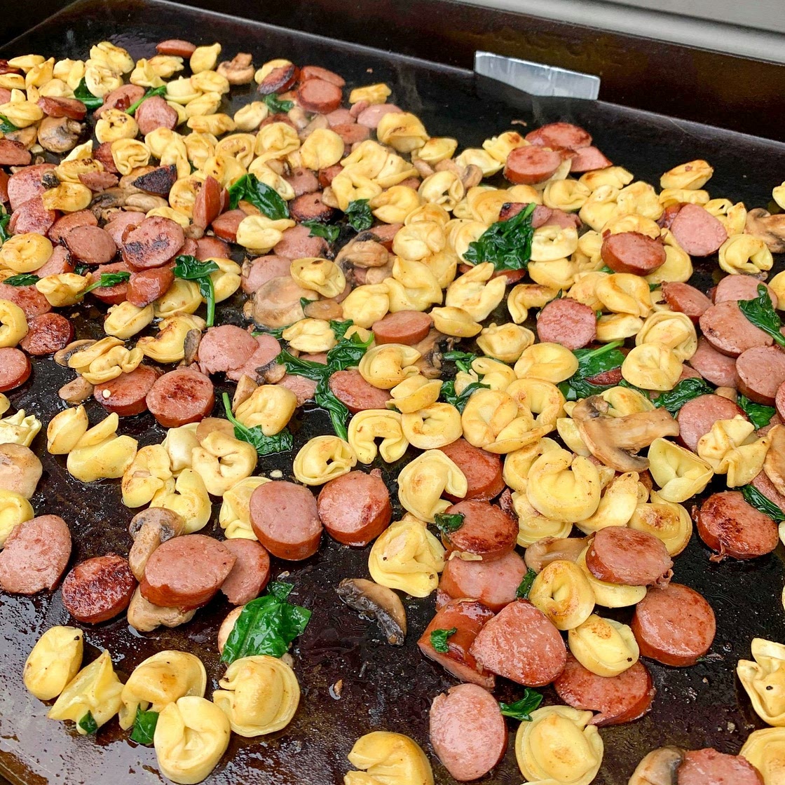 Blackstone Grilled Kielbasa, Tortellini, & Spinach Casserole
