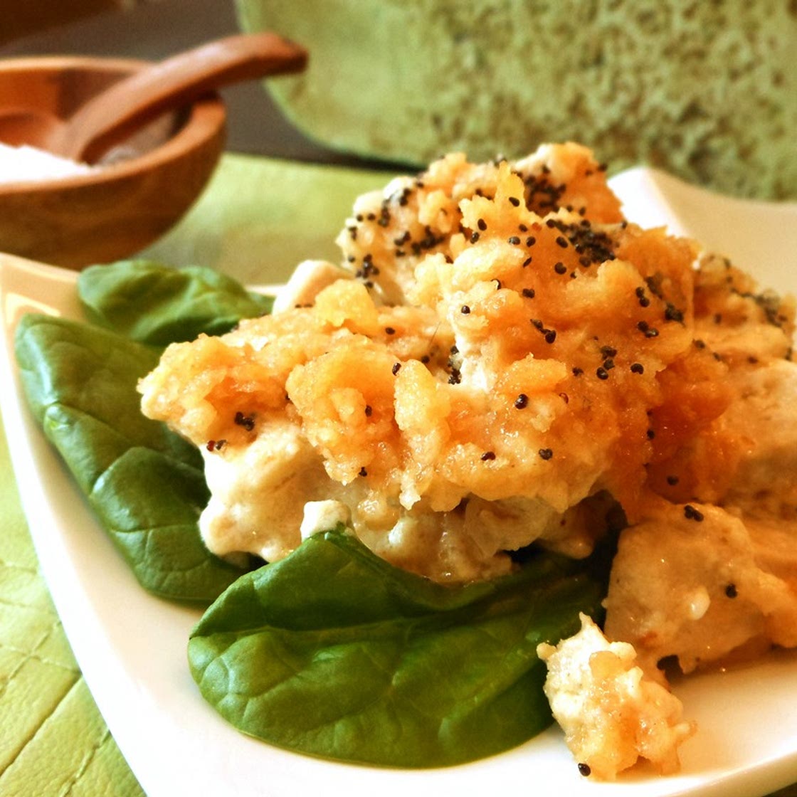 “Chicken” Poppy Seed Vegan Casserole