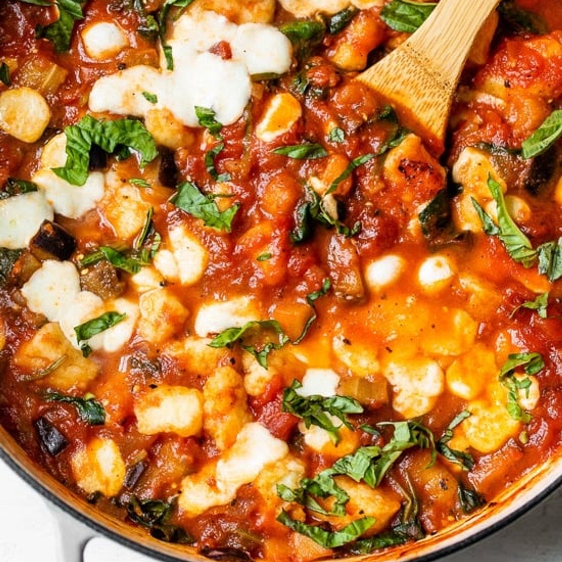 Cheesy Eggplant Caprese Gnocchi Skillet