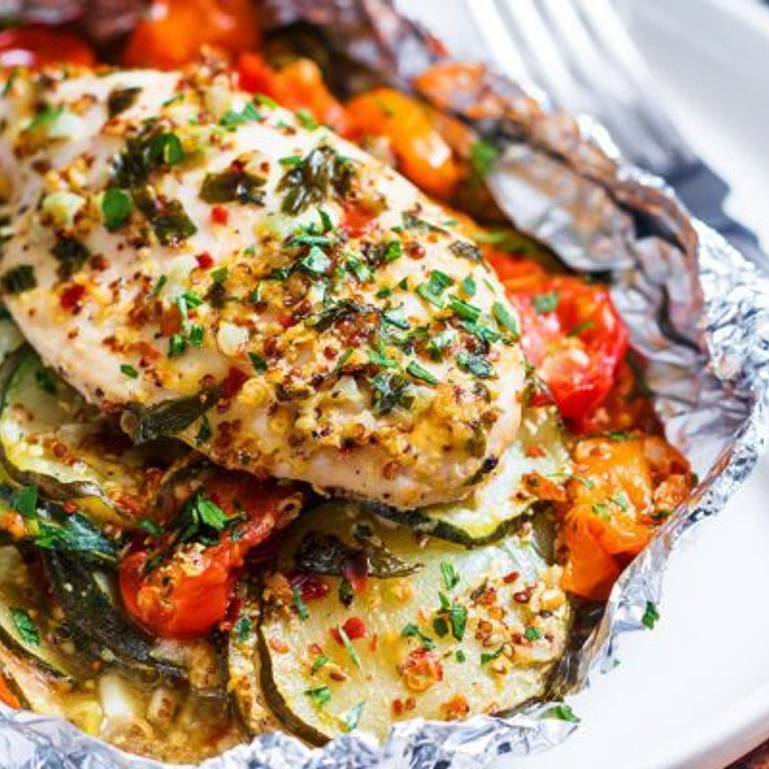 Honey Dijon Chicken and Veggies Foil Packs