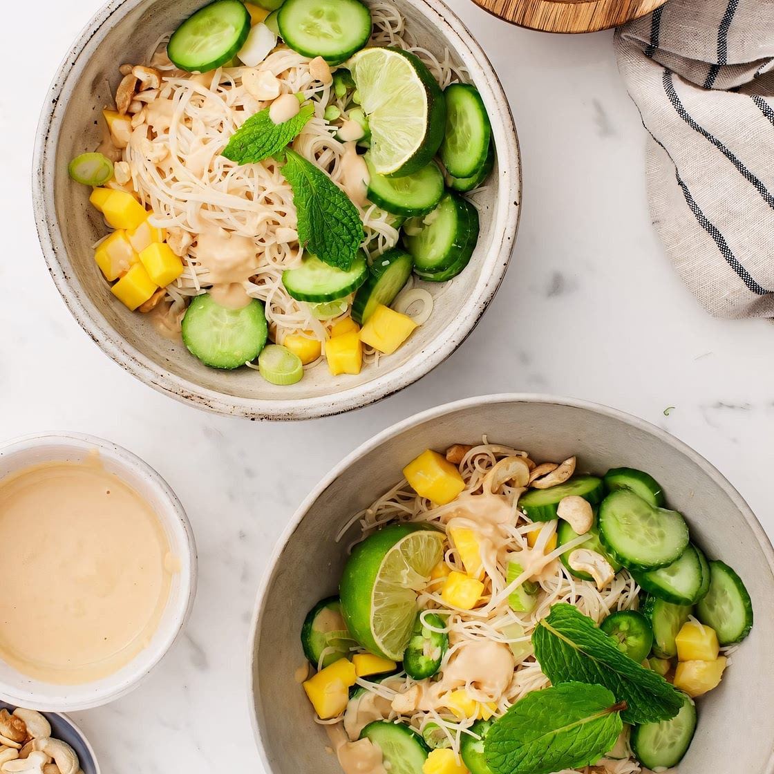 Cucumber Mango Miso Noodle Bowl
