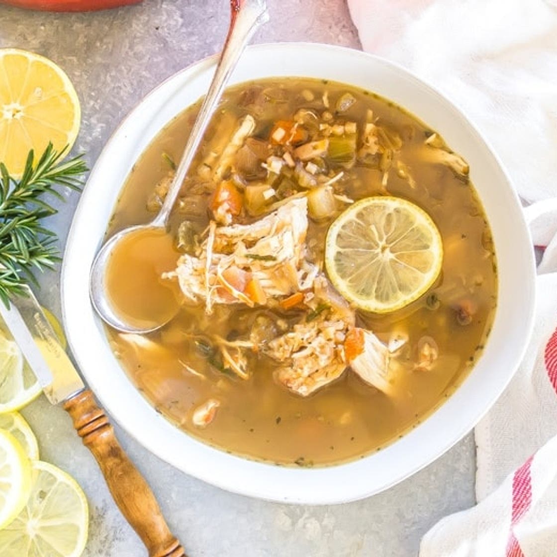 EASY Paleo Greek Lemon Chicken and Cauliflower Rice Soup Recipe