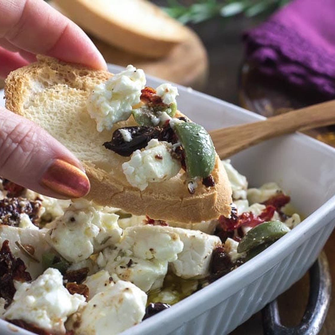 Low FODMAP Baked Feta with Olives & Sundried Tomatoes