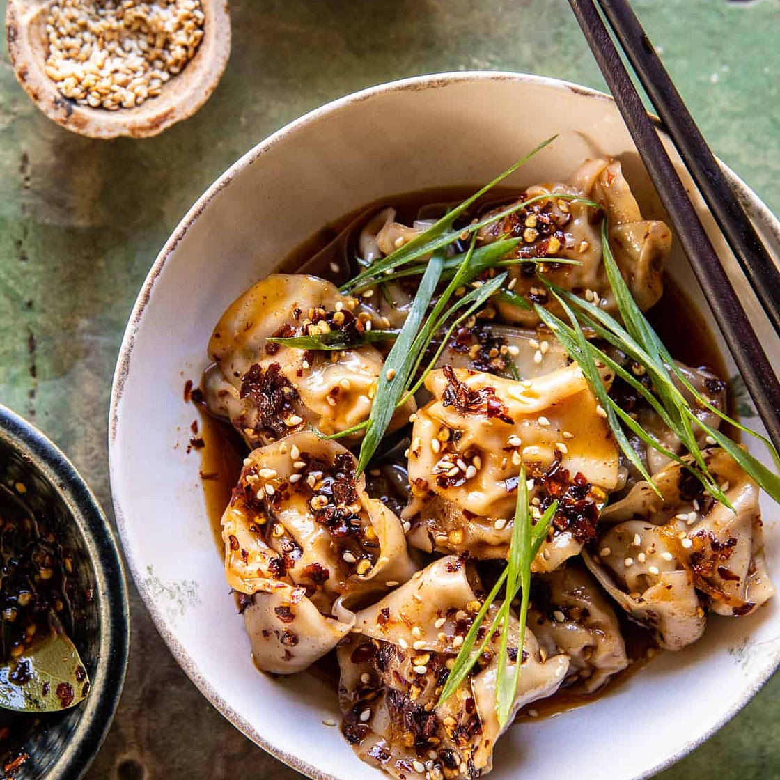 Sesame Ginger Dumplings in Chili Oil