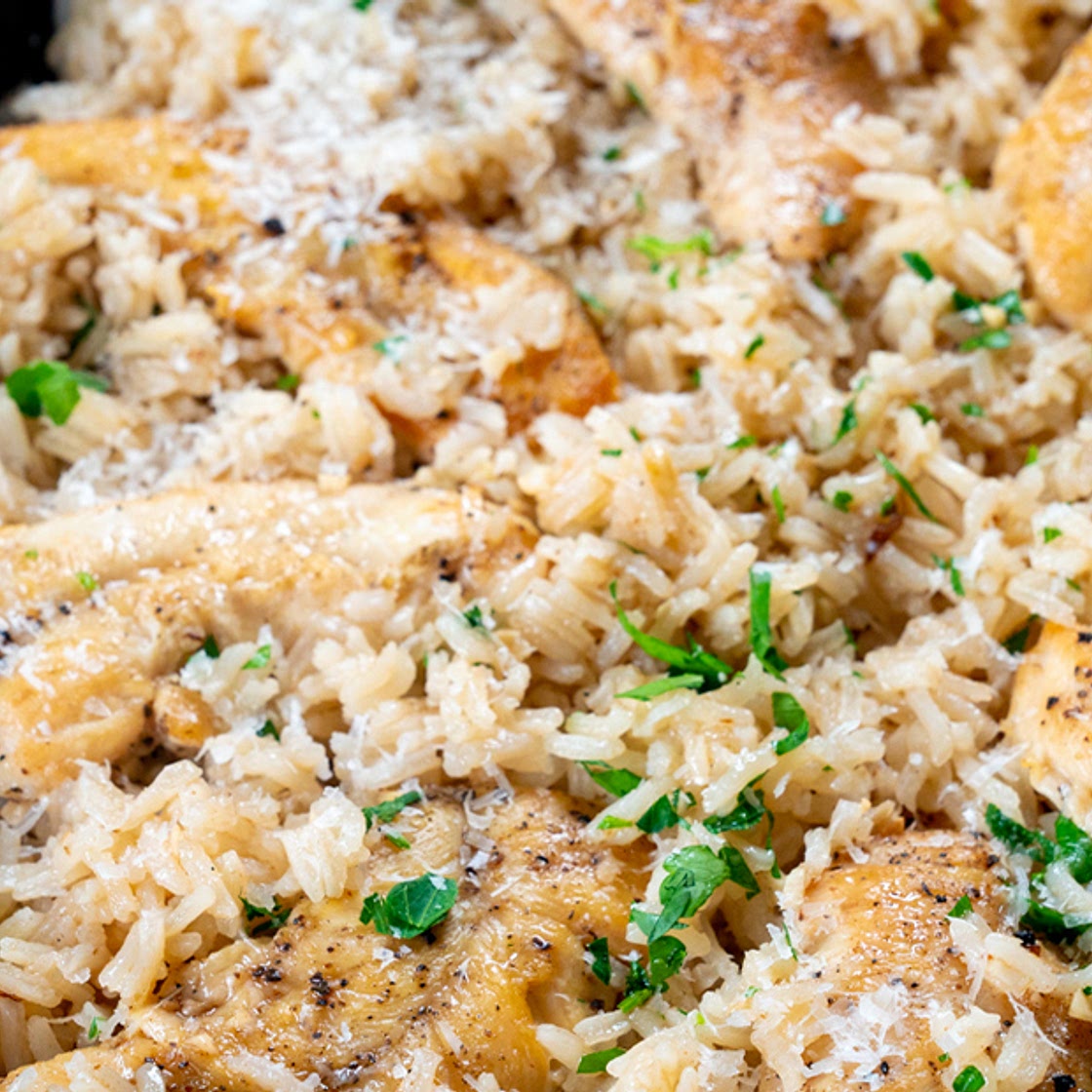One-Pan Chicken Scampi and Garlic-Parm Rice