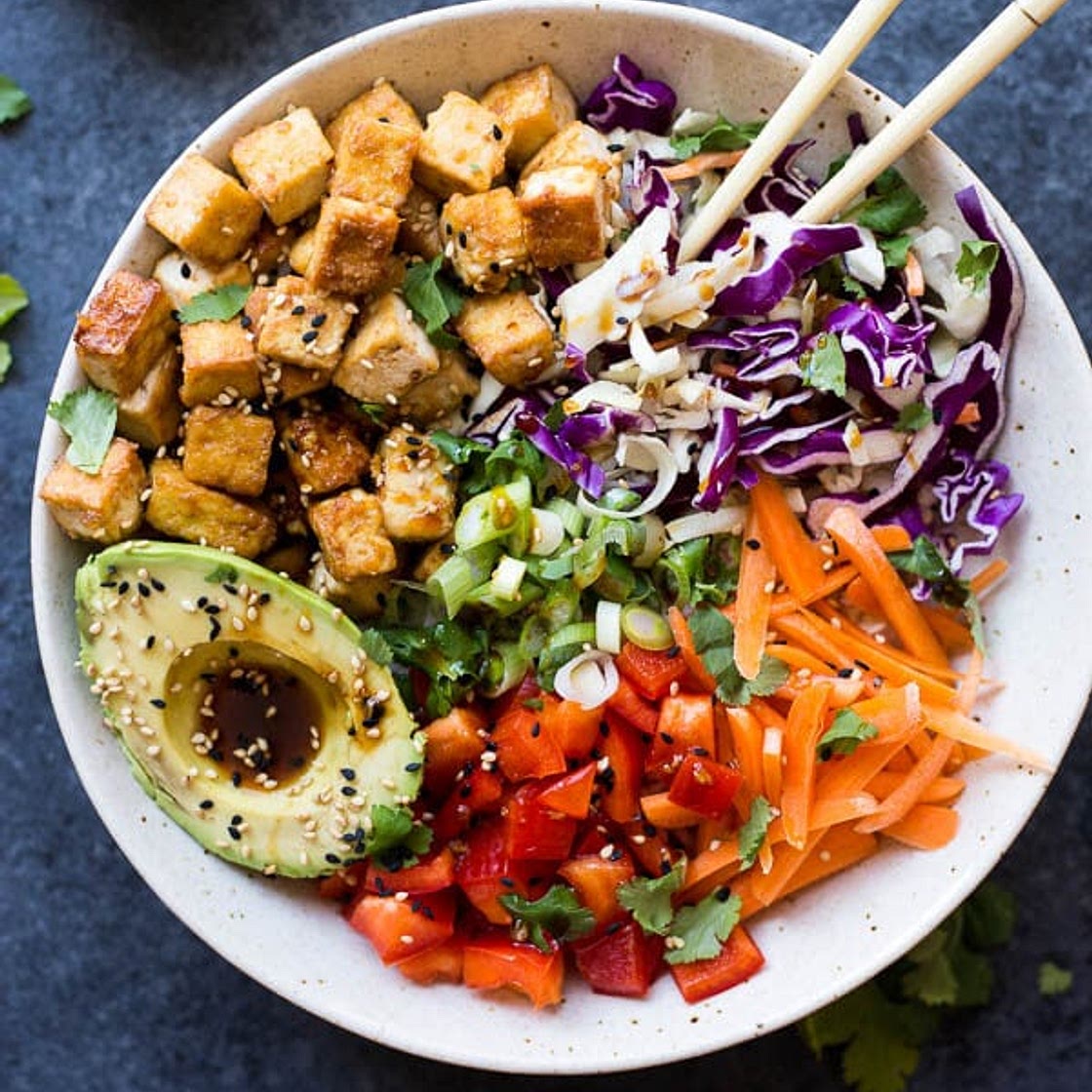Easy Vegan Spring Roll Bowls with Crispy Tofu